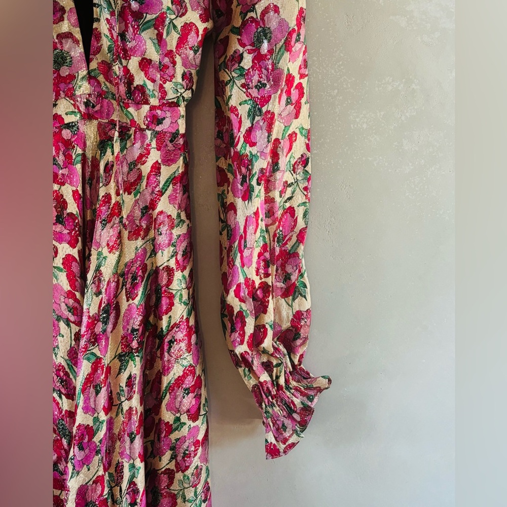 RAQUEL DINIZ 100% Silk Metalic Floral Dress